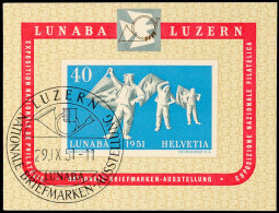 Block-Ausgabe "LUNABA 1951", Tadellos Mit ESST "LUZERN 29.IX.51", Mi. 200.-, Katalog: Bl.14 OSouvenir Sheet... - Sonstige & Ohne Zuordnung