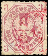 "STOTTERNHEIM 13/7" (1867) - Seltener Roter K1, Teilabschlag Auf Prachtstück Preussen 3 Pfg, Katalog: Pr.19a... - Sonstige & Ohne Zuordnung