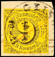 "GEISENHEIM 10 8 1853" - K2, Herzogtum Nassau, Klarer Teilabschlag Zzgl. Rotem Tintenstrich Auf Briefstück Mit... - Other & Unclassified
