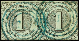 "216" (blau) - WINKEL, Zwei Abschläge Auf Vom Oberen Bogenrand Stammenden Waager. Paar 1 Kr. A.... - Other & Unclassified