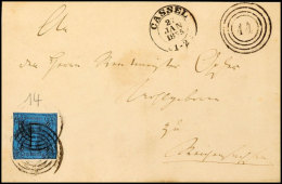 "14" Nebst K2 "CASSEL 27 JAN 1855" Auf Postbezirksbrief 1 Sgr. A. Dunkelblau Nach Reichensachsen (Ankstpl). Der... - Other & Unclassified