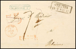 1855, Porto-Brief Mit Ra2 "STETTIN 15 2 (1855)" Nach Rheims/Frankreich, Vorders. Je In Roter Stempelfarbe L1... - Sonstige & Ohne Zuordnung