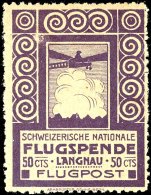 1913, Flugmarke Langnau, Tadellos Ungebraucht, Mi. 450.-, Katalog: VI *1913, Airmail Stamp Langnau, In Perfect... - Sonstige & Ohne Zuordnung