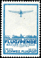 1913, Flugmarke Basel, Tadellos Postfrisch, Mi. Für * 600.-, Katalog: II **1913, Airmail Stamp Basle, In... - Sonstige & Ohne Zuordnung