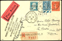 1928, 10 Fr. Auf 1,50 Blau In Mischfrankatur Mit 1 F. Und 50 C. Freimarken Auf Luftpost-R-Brief Mit Entwertung "New... - Sonstige & Ohne Zuordnung