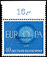 40 Pfg Europa 1960, Versuchsdruck Mit 4,5 Mm Breitem Phosphorstreifenaufdruck Und Handstempel "Entwertet",... - Sonstige & Ohne Zuordnung