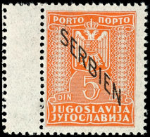 Portomarke über 5 Din. In Postfrischer Erhaltung Mit Kleinem Leerfeld Links, Selten, Gepr. Brunel, Mi. 120,-,... - Sonstige & Ohne Zuordnung