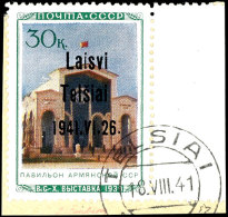 30 K Landwirtschaftl. Ausstellung (Armenische SSR) Mit Aufdruck "Laisvi / Telsai" , Sehr Sauber Auf Briefstück... - Other & Unclassified
