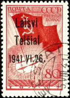 80 Kop. Freimarke Mit Aufdruck "Laisvi Telsiai 1941.VI.26" In Type III, Tadellos Gestempelt, Auflage Nur 2.500... - Sonstige & Ohne Zuordnung