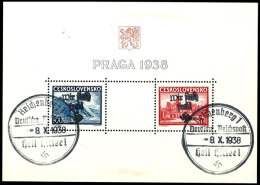 Blockausgabe "Briefmarkenausstellung PRAGA" Mit Handstempel-Aufdrucken "Wir Sind Frei! + Hakenkreuz", Gestempelt... - Sonstige & Ohne Zuordnung