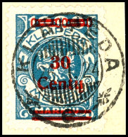 30 C. Auf 1000 Mark Blau, Aufdruck In Type III, Tadellos Gestempelt "Klaipeda C" Auf Briefstück, Gepr. Dr.... - Klaipeda 1923