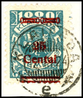 25 C. Auf 1000 Mark Blau, Aufdruck In Type III, Tadellos Gestempelt "Klaipeda E" Auf Briefstück, Gepr. Klein... - Klaipeda 1923