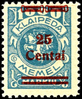 25 C. Auf 1000 Mark Blau, Aufdruck In Type I, Tadellos Postfrisch, Gepr. Klein BPP, Mi. 500.-, Katalog: 221I... - Memelgebiet 1923