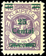 25 C. Auf 40 Mark, Plattenfehler XV "D In Klaipeda In Der Mitte Gebrochen" (Feld 58), Postfrisch In... - Memelgebiet 1923