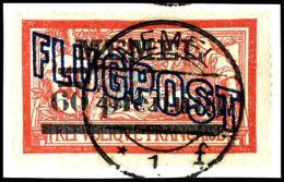 60 Pfennig Aufdruck Auf 40 C, Platte II, Flugpostmarke, Kleines Briefstück, Tadellos Gestempelt "Memel *1f... - Memelgebiet 1923