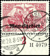 2,50 Mark Deutsches Reich Mit Aufdruck "Memelgebiet", A-Farbe, Unterrandstück Mit Teil-HAN "4079.", Tadellos... - Memelgebiet 1923