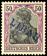 50 Pfg Germania Dunkelgraulila/schwarz Auf Hellchromgelb Mit Violettblauem Aufdruck "LIBAU" In Type II, Tadellos... - Sonstige & Ohne Zuordnung