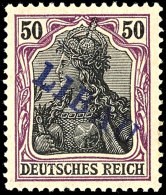 50 Pfg Germania Dunkelbräunlichlila/schwarz Auf Hellchromgelb Mit Violettblauem Aufdruck "LIBAU" In Type I,... - Sonstige & Ohne Zuordnung