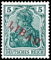 5 Pfg Germania Dunkelbläulichgrün Mit Rotem Aufdruck "LIBAU" In Type II, Tadellos Ungebraucht, Signiert... - Sonstige & Ohne Zuordnung