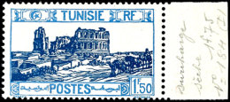 1.75 Fr. Auf 1,50 Fr. Aufdruckausgabe, Randstück Mit Abart "Blinddruck Des Wertaufdruckes", Postfrisch,... - Tunisia