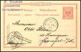 1895, "SINGAPORE D OC.15.95", Klar Auf Deutsches Reich 10 Pfg. Antwort-Ganzsachenkarte Mit Viel Text Nach Frankfurt... - Other & Unclassified
