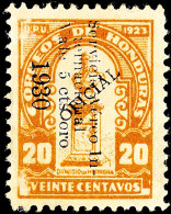10 Cts. Auf 20 C. Hellbraun Mit Aufdruck "Oficial", Blauer Aufdruck, Flugpostmarke 1930, Ungebraucht, Vorderseitig... - Honduras