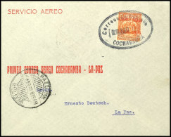 Flugpostmarke 50 C. Orange Mit Aufdruck "CORREO A LA PAZ 14.8.1925" Auf Flugpostbrief Mit Ovalem Flugpoststempel... - Bolivia