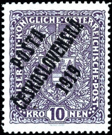 10 Kronen Freimarke Mit Aufdruck "Posta Ceskoslovenska 1919", Type I, Tadellos Ungebraucht, Fotobefund Darmietzel,... - Other & Unclassified