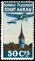 1913, Flugmarke Aarau, Tadellos Ungebraucht, Mi. 80.-, Katalog: I *1913, Airmail Stamp Aarau, In Perfect... - Sonstige & Ohne Zuordnung