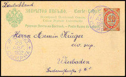 10 K. Rot/grün, Kartenbrief, Mit Violetten Stempel Von "SMYRNA 26 APR. 1902" Nach Wiesbaden, Innen Viel... - Autres & Non Classés