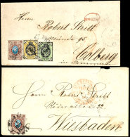 10 Kop. Mit 1 Und 3 Kop. Auf Brief (gefaltet) Nach Colberg 1872, 10 Kop. Einzelfrankatur Nach Wiesbaden 1873 (je... - Other & Unclassified