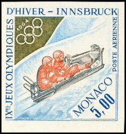 5 Fr. Flugpostmarke Winter-Olympiade 1964 Innsbruck, Zweierbob, UNGEZÄHNT Statt Gezähnt, Tadellos... - Autres & Non Classés