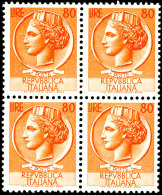 5 - 80 L. Italia Komplett In Postfrischen 4er-Blocks, Mi. 560,-, Katalog: 884/91 **5 - 80 L. Italia Complete In... - Unclassified