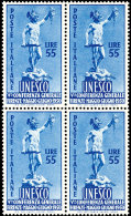20 U. 55 L. UNESCO, Postfrische 4er-Blocks, Mi. 320,-, Katalog: 791/92 **20 And 55 L. UNESCO, Mint Never Hinged... - Ohne Zuordnung