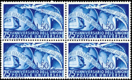 50 L. UPU, Postfrischer 4er-Block, Mi. 320,-, Katalog: 772 **50 L. Universal Postel Union, Unhinged Mint Block... - Ohne Zuordnung