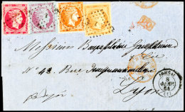 Mi. 17b, 19I, 21a Und 22b Auf Brief Vom 8.2.1864 Von Athen Nach Lyon, Attraktive 4-Farben-Frankatur, Marken Teils... - Sonstige & Ohne Zuordnung