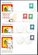 1959, "Heuss-Medallion" Kpl. Auf Vier Schmuck-FDC, Mi. 265,--, Katalog: 302/06FDC BF1959, "Heuss Medallion"... - Sonstige & Ohne Zuordnung