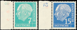 7 Pf. Heuss Mit DZ "8" Und 15 Pf. Heuss Mit DZ "12", Je Tadellos Postfrisch, Mi. 230,-, Katalog: 181,184DZ **7... - Other & Unclassified