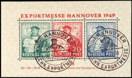 Blockausgabe "Exportmesse Hannover 1949, A-Farbe, Gestempelt Mit Sonderstempel "Hannover", Gepr. Schlegel BPP, Mi.... - Sonstige & Ohne Zuordnung