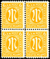 6 Pfennig AM-Post, Deutscher Druck, C-Zähnung, Feld 64/65 Und 74/75, Viererblock, Feld 75 Mit Plattenfehler... - Other & Unclassified