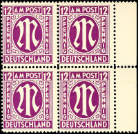 12 Pfennig AM-Post, F-Zähnung, Z-Papier, Viererblock (etwas Angetrennt), Tadellos Postfrisch, Gepr. Hettler... - Other & Unclassified