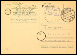 BIELEFELD 2, 6 Pfg GS-Postkarte, Violetter Gebühr Bezahlt-Stempel, Schwarzes Dienstsiegel, Als... - Sonstige & Ohne Zuordnung