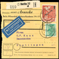 1 M. Grünaufdruck Und 90 Pfg. Bauten Auf Luftpost-Paketkarte Aus BERLIN SW 77 22.12.50 Nach Reutlingen,... - Other & Unclassified