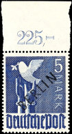 5 Mark Schwarzaufdruck, Plattenoberrand Ndgz., Tadellos Postfrisch, Gepr. Schlegel BPP, Mi. 400.-, Katalog:... - Sonstige & Ohne Zuordnung