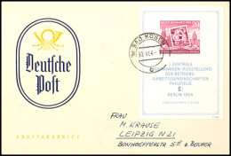 Briefmarkenausstellungs-Block Auf FDC Mit übergehendem Ersttagsstempel Von BAD KÖSEN 30.10.54, Tadellos,... - Sonstige & Ohne Zuordnung