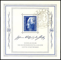 Blockausgabe "Goethe Festwochen, Weimar", Gestempelt Mit Sonderstempel "(10b) LEIPZIG C1 / Kopfbild / 28.8.49 /... - Other & Unclassified