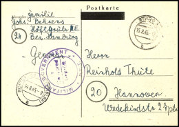 1945, "MILITARY GOUVERNMENT P.T.T. Cencored/Geprüft 2", Violetter Zensurstempel Klar Auf Postkarten-Formblatt... - Other & Unclassified