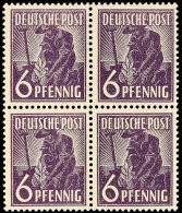 6 Pfennig Arbeiterserie, Schwarzgrauviolett, Viererblock, Tadellos Postfrische, Arge Farbgeprüft, Mi. 160.-,... - Sonstige & Ohne Zuordnung