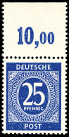 25 Pfennig Ziffernausgabe, Lebhaftlilaultramarin, Plattendruck, Oberrandstück, Oberrand Durchgezähnt,... - Other & Unclassified