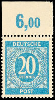 20 Pfennig Ziffernausgabe, Grauultramarin, Plattendruck, Oberrandstück, Oberrand Nicht Durchgezähnt,... - Other & Unclassified